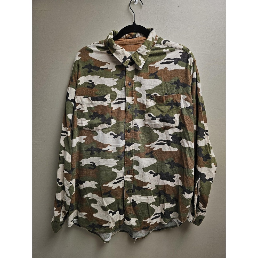 Haband Shirt‎ Mens Large Green Camo Button Up Long Sleeve Casual Outdoor Pockets